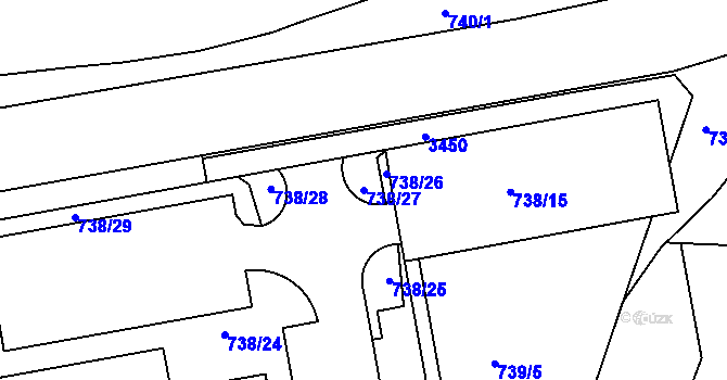 Parcela st. 738/27 v KÚ Nymburk, Katastrální mapa