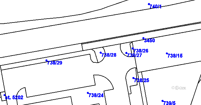 Parcela st. 738/28 v KÚ Nymburk, Katastrální mapa