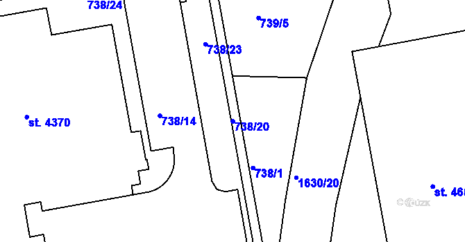 Parcela st. 738/20 v KÚ Nymburk, Katastrální mapa