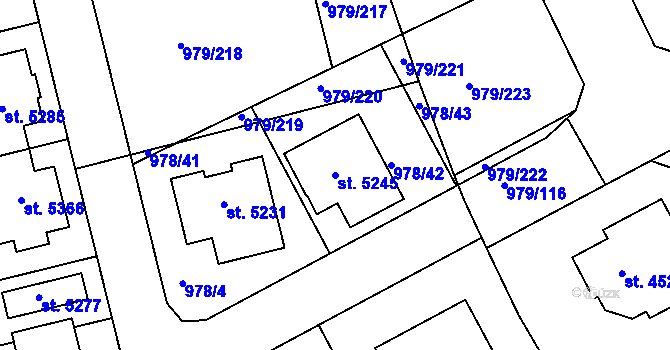 Parcela st. 5245 v KÚ Nymburk, Katastrální mapa