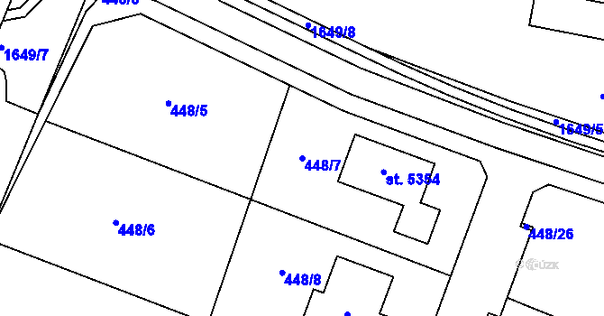 Parcela st. 448/7 v KÚ Nymburk, Katastrální mapa