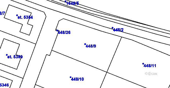 Parcela st. 448/9 v KÚ Nymburk, Katastrální mapa
