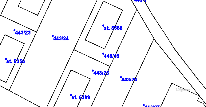 Parcela st. 448/16 v KÚ Nymburk, Katastrální mapa