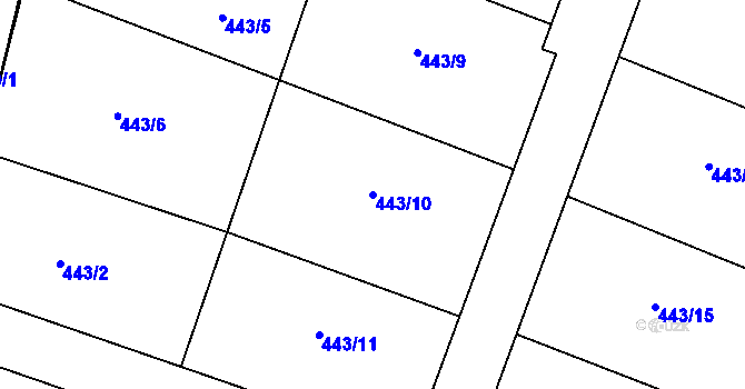Parcela st. 443/10 v KÚ Nymburk, Katastrální mapa