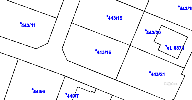 Parcela st. 443/16 v KÚ Nymburk, Katastrální mapa