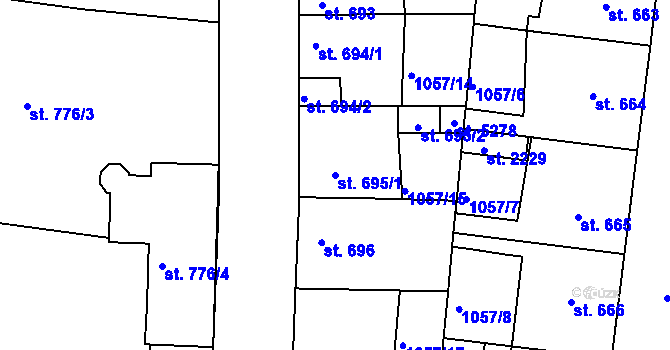 Parcela st. 695/1 v KÚ Nymburk, Katastrální mapa