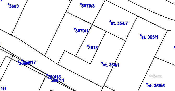 Parcela st. 3618 v KÚ Nymburk, Katastrální mapa