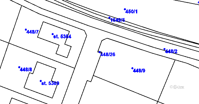 Parcela st. 448/26 v KÚ Nymburk, Katastrální mapa