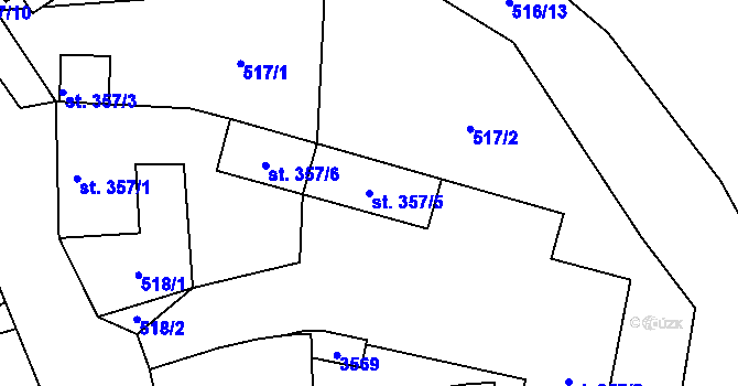 Parcela st. 357/5 v KÚ Nymburk, Katastrální mapa