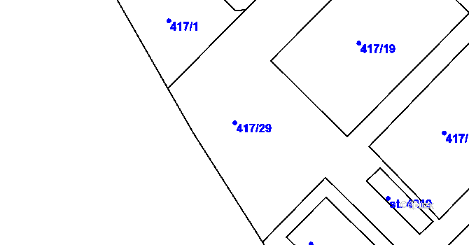 Parcela st. 417/29 v KÚ Nymburk, Katastrální mapa