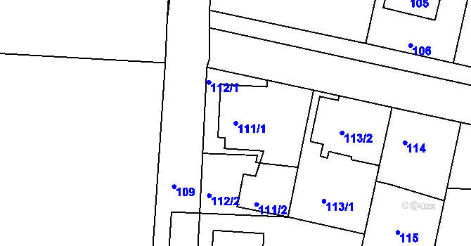 Parcela st. 111/1 v KÚ Drahelice, Katastrální mapa