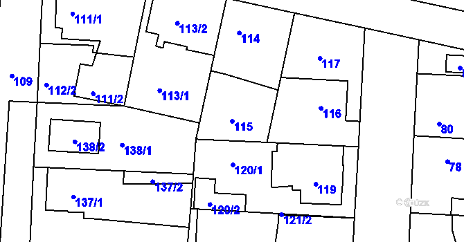 Parcela st. 115 v KÚ Drahelice, Katastrální mapa