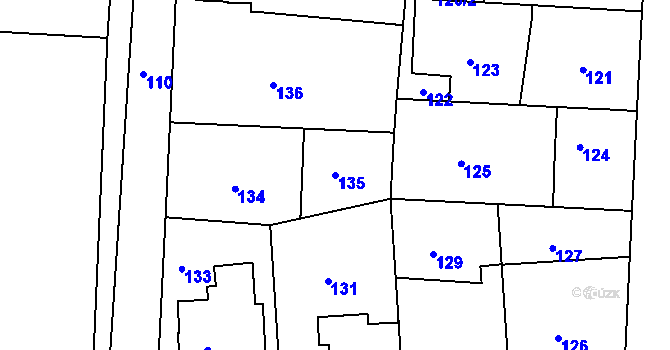 Parcela st. 135 v KÚ Drahelice, Katastrální mapa