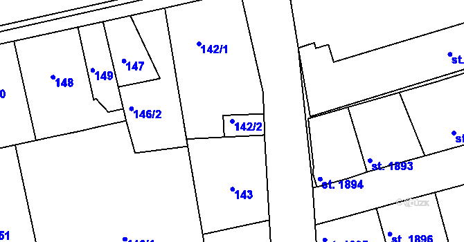 Parcela st. 142/2 v KÚ Drahelice, Katastrální mapa