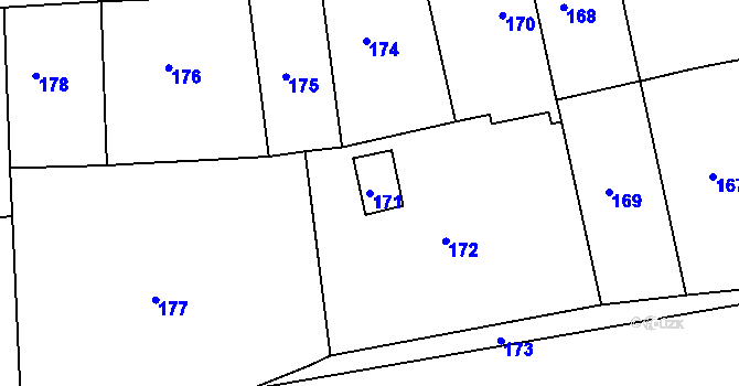 Parcela st. 171 v KÚ Drahelice, Katastrální mapa