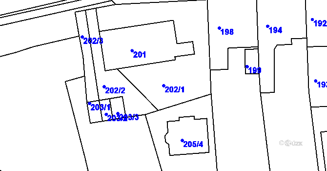Parcela st. 202/1 v KÚ Drahelice, Katastrální mapa