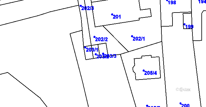 Parcela st. 203/3 v KÚ Drahelice, Katastrální mapa