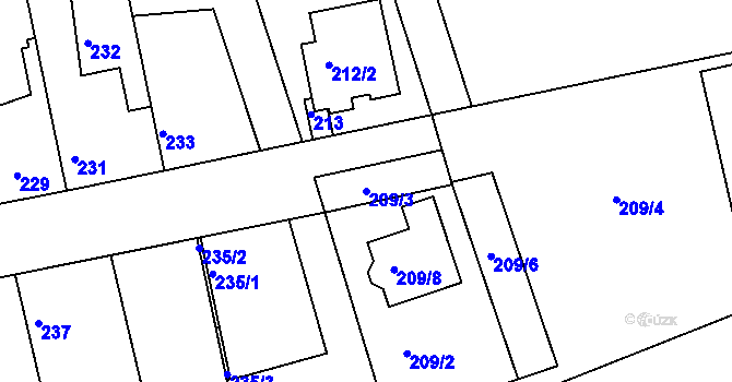 Parcela st. 209/3 v KÚ Drahelice, Katastrální mapa