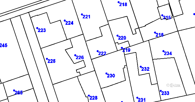 Parcela st. 222 v KÚ Drahelice, Katastrální mapa