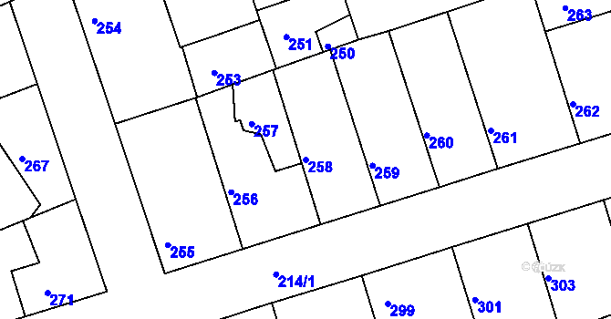 Parcela st. 258 v KÚ Drahelice, Katastrální mapa