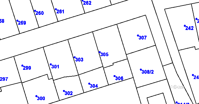 Parcela st. 305 v KÚ Drahelice, Katastrální mapa