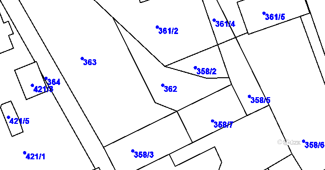 Parcela st. 362 v KÚ Drahelice, Katastrální mapa