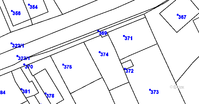 Parcela st. 374 v KÚ Drahelice, Katastrální mapa