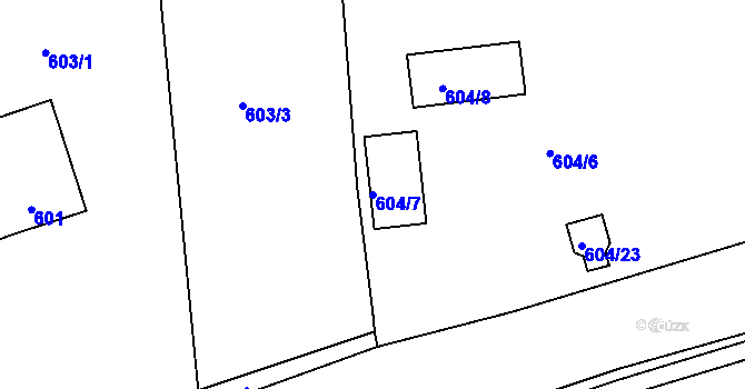 Parcela st. 604/7 v KÚ Drahelice, Katastrální mapa