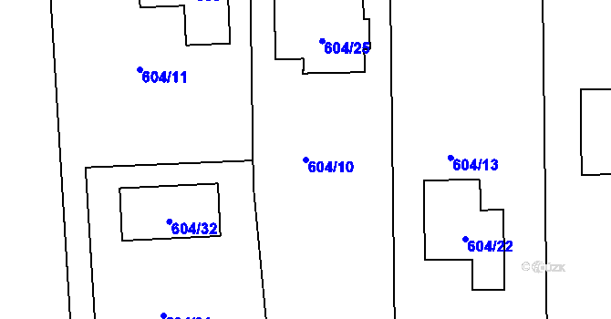 Parcela st. 604/10 v KÚ Drahelice, Katastrální mapa