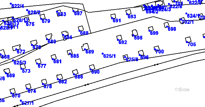 Parcela st. 625/1 v KÚ Drahelice, Katastrální mapa
