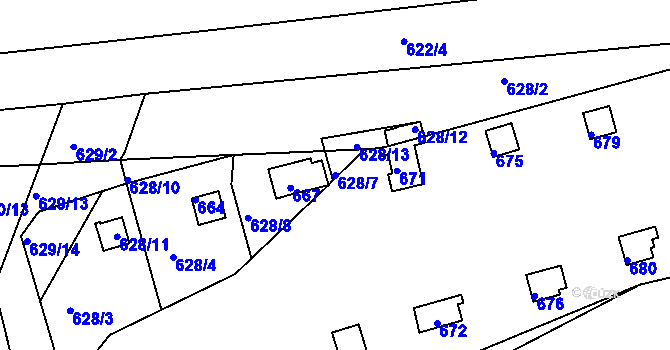 Parcela st. 628/7 v KÚ Drahelice, Katastrální mapa