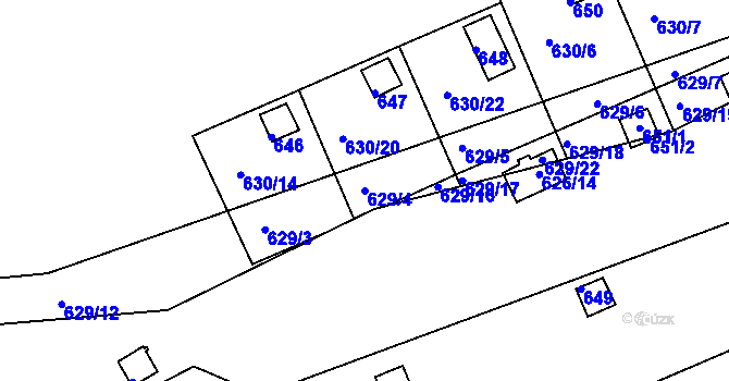 Parcela st. 629/4 v KÚ Drahelice, Katastrální mapa