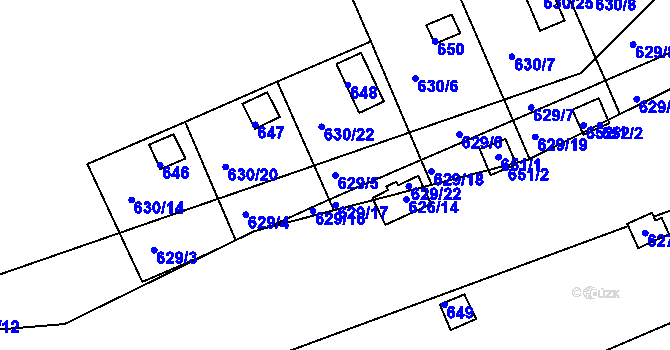 Parcela st. 629/5 v KÚ Drahelice, Katastrální mapa
