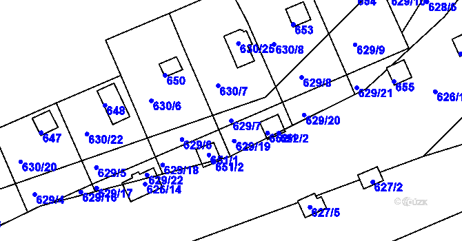 Parcela st. 629/7 v KÚ Drahelice, Katastrální mapa