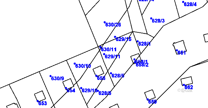 Parcela st. 629/11 v KÚ Drahelice, Katastrální mapa