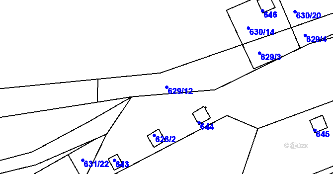 Parcela st. 629/12 v KÚ Drahelice, Katastrální mapa