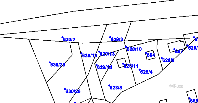 Parcela st. 629/13 v KÚ Drahelice, Katastrální mapa