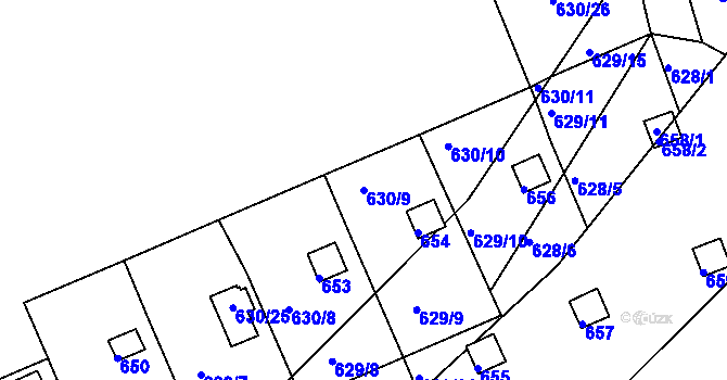 Parcela st. 630/9 v KÚ Drahelice, Katastrální mapa