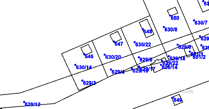 Parcela st. 630/20 v KÚ Drahelice, Katastrální mapa