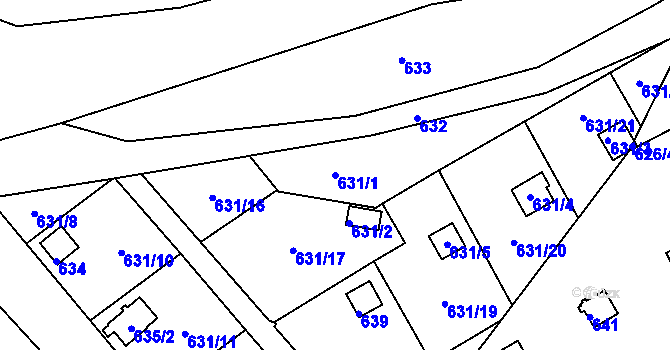 Parcela st. 631/1 v KÚ Drahelice, Katastrální mapa