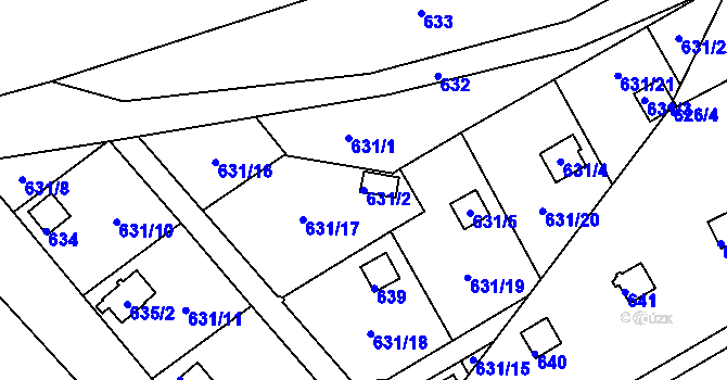 Parcela st. 631/2 v KÚ Drahelice, Katastrální mapa