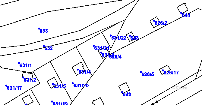 Parcela st. 631/3 v KÚ Drahelice, Katastrální mapa
