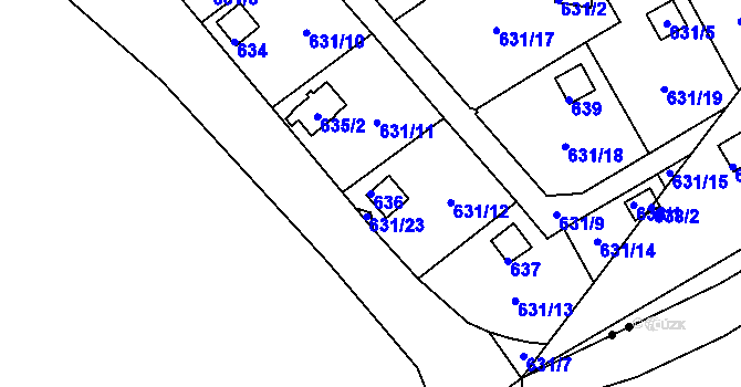 Parcela st. 636 v KÚ Drahelice, Katastrální mapa