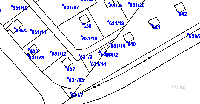 Parcela st. 638/1 v KÚ Drahelice, Katastrální mapa