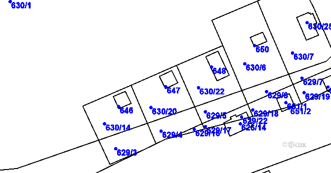 Parcela st. 647 v KÚ Drahelice, Katastrální mapa