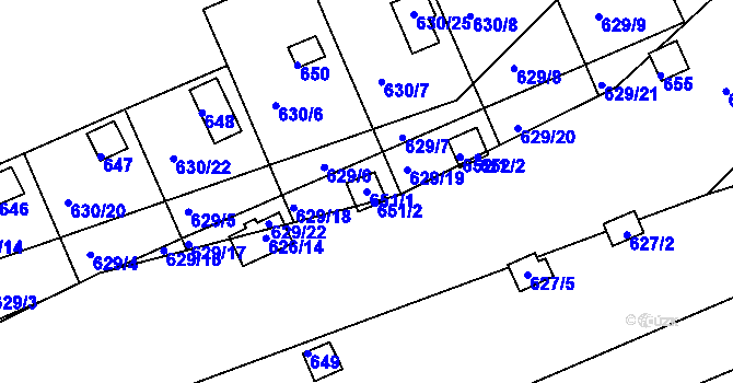 Parcela st. 651/1 v KÚ Drahelice, Katastrální mapa