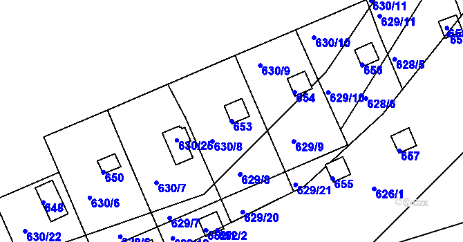 Parcela st. 653 v KÚ Drahelice, Katastrální mapa