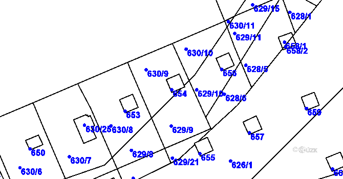 Parcela st. 654 v KÚ Drahelice, Katastrální mapa