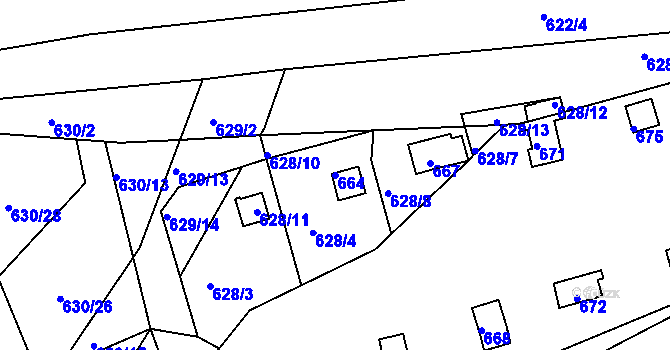 Parcela st. 664 v KÚ Drahelice, Katastrální mapa