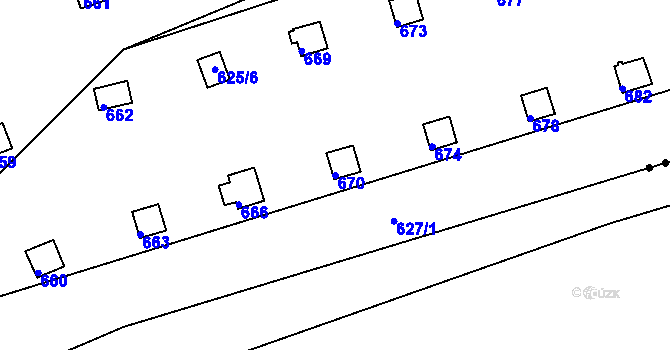 Parcela st. 670 v KÚ Drahelice, Katastrální mapa